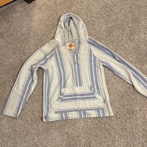 Men's Blue and White Striped Sweater